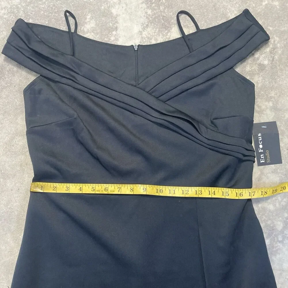 Enfocus Dress Womens 14W Black Criss Cross Off Shoulder‎ Maxi Side Slit Evening